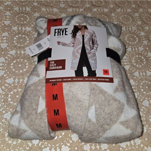 Frye Gray and Cream Cardigan Sweater with Open Front and Long Length - Picture 11 of 11